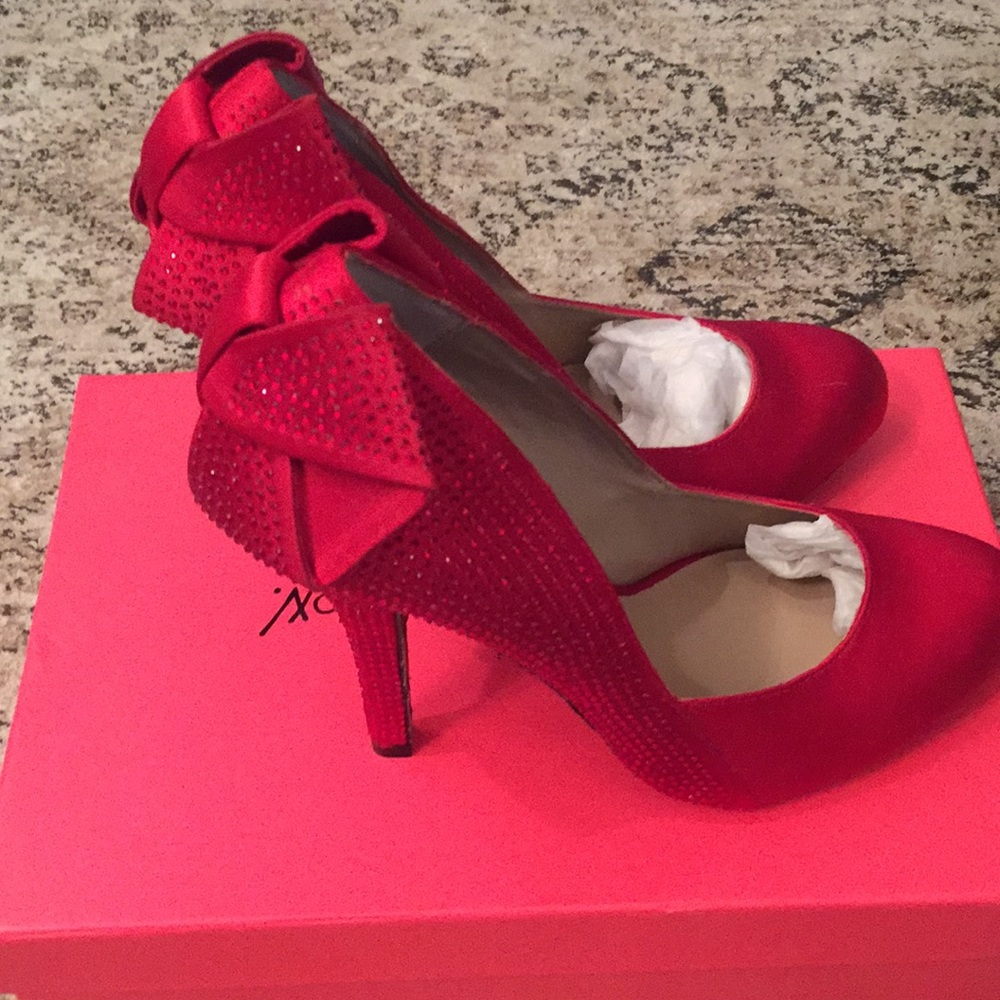Red Satin Betsy Johnson Carolina heels